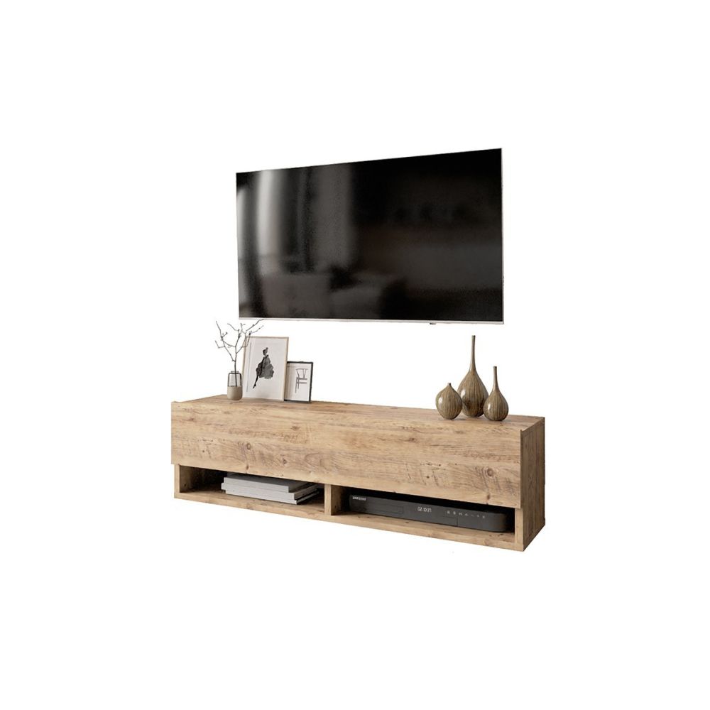 Mueble Mesa TV Moderno con 1 Puerta y Estantes en Melamina Color Madera