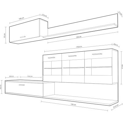 Mueble de Salón con Leds, Acabado en Andersen Pino - Gris, Medidas: 250 cm (An) x 115 cm (Al) 40 cm (Fon) - Meyvaser