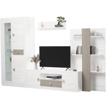 Mueble de Salón Moderno con Leds, Acabado en Andersen Pino -Gris, Medidas: 300 cm (Anc) x 200 cm (Al) 40 cm (Fon)