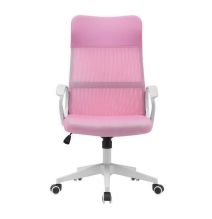 Silla de Oficina Ergonómica con Respaldo en PU Rosa y Tejido 3D Rosa, Reposacabezas Ajustable - Medidas 57,5x54x104-114 cm
