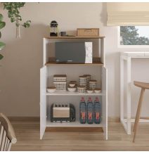 Mueble Auxiliar para Microondas | Color Blanco y Roble | 124 x 80 x 40 cm (alto x ancho x fondo)