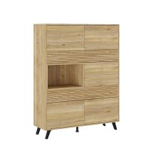 Mueble Vitrina para Salón o Comedor, Mueble de salón, Aparador cocina, Mauvella-rayas, 120 cm (Anc) x 156 cm (Al) x 40 cm (Fon)